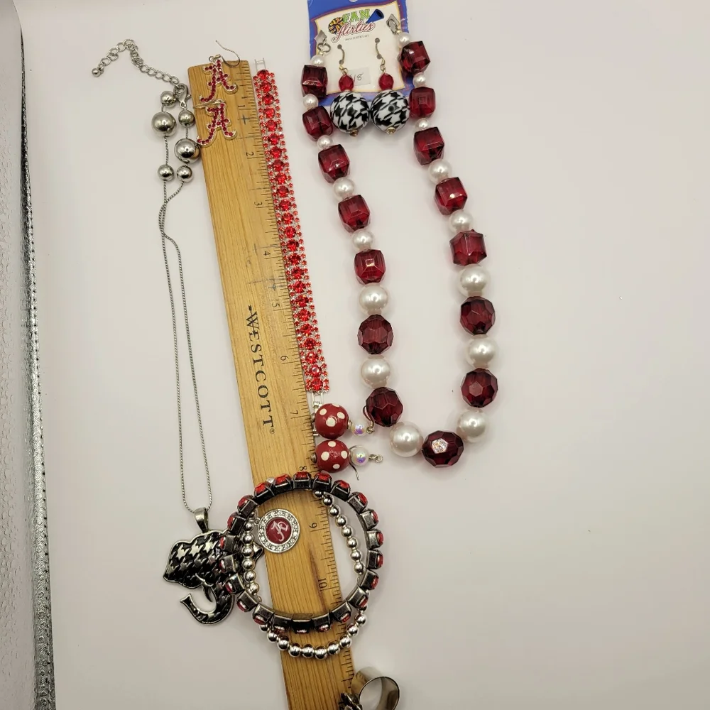 Alabama University Roll Tide Houndstooth Red White Black Silver Jewelry Lot - Picture 7 of 16